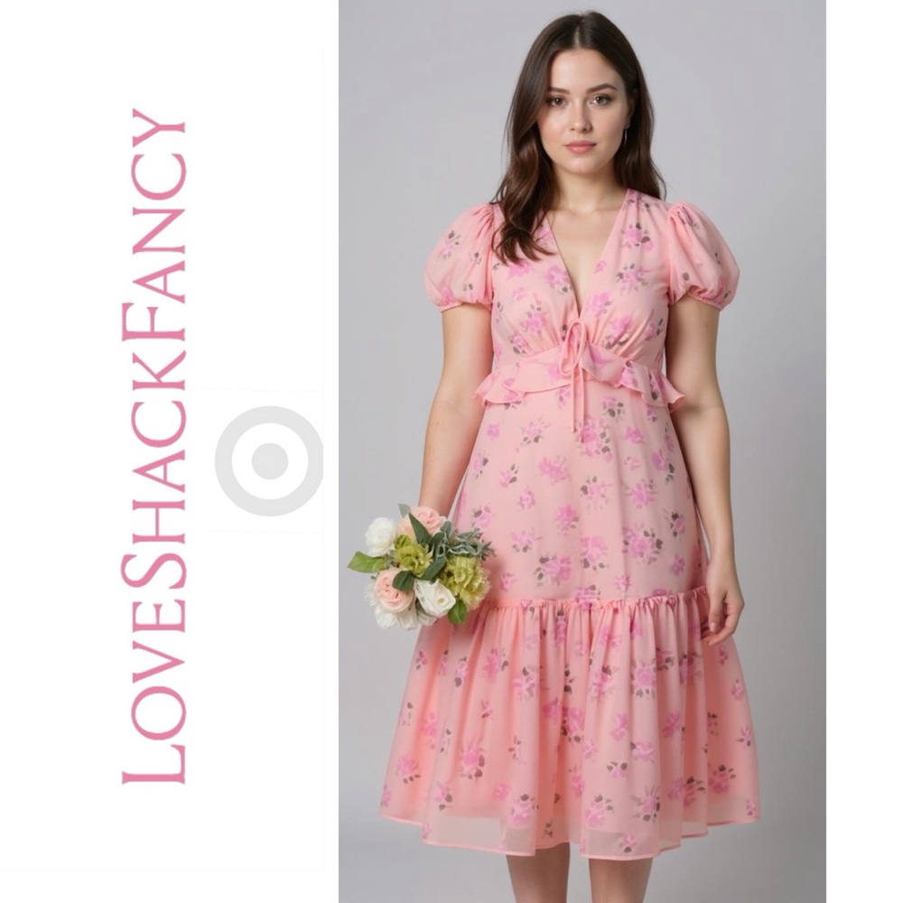 LoveShackFancy x Target Pink Floral Cottagecore Fairy Midi Dress Womens Size 6